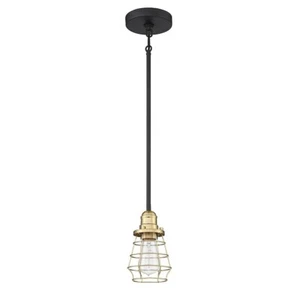Craftmade Thatcher Black and Brass 5in 1 Light Mini Pendant 50691-FBSB - Picture 1 of 10