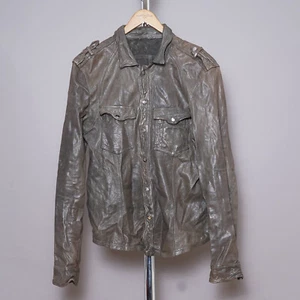 ALL SAINTS Leather Shirt Jacket LARGE Mens L Celebrity Biker Overshirt MCKAY - Picture 1 of 22