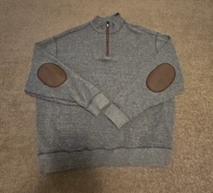 Cremieux Sweater Mens Gray Long Sleeve Cotton Pullover Quarter Zip sz 2XL elbow - Picture 1 of 5