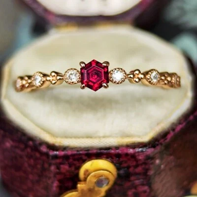 2.00 Ct Hexagon Cut Lab-created Ruby Women's Ring 14K Yellow Gold Plated - Image 1 of 4