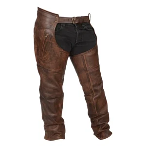 Motorcycle Distressed Brown Mens Leather Riding Biker Chaps Men's New Distressed - Picture 1 of 3