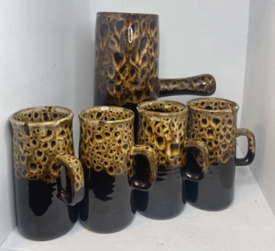 Juego de 4 tazas y jarra arcilla roja marrón y estampado leopardo (38) Foto 1 de 4