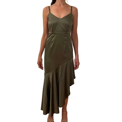 Bebe Satin Asymmetrical Dress Special Occassion Hi-Low Strappy Gown Green Size 4 - Image 1 of 4