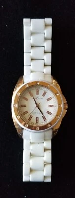Anne Klein Rose Gold Tone Watch w/Crystals 10/9178 White Band 6" Max New Battery - Image 1 of 4