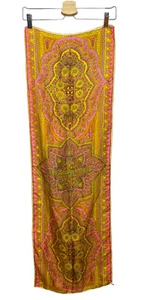 VERA Neumann Silk Scarf Orange Pink Yellow 60s Mod Japan Hand Rolled Mandala Vtg - Picture 1 of 8