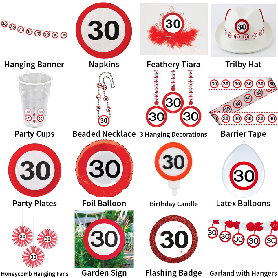 30TH BIRTHDAY TRAFFIC SIGNS THEME - PARTYWARE COMPLETE SELECTION - Image 1 of 1