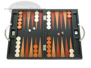 Zaza & Sacci Leder Backgammon Set - Reisen - schwarzes Brett - Bild 1 von 8