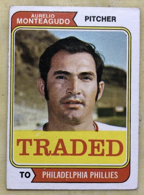 1974 Topps Traded Aurelio Monteagudo Baseball Card #139T Phillies Pitcher FR O/C - Image 1 of 2