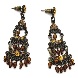 Pendientes vintage perforados con araña colgante de cuentas de cristal naranja con cuentas de color ámbar - Imagen 1 de 23