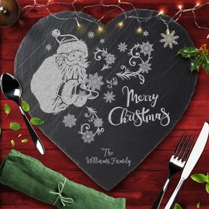 Santa Heart Any Names Or Text Personalised Engraved Christmas Slate Placemat - Picture 1 of 1