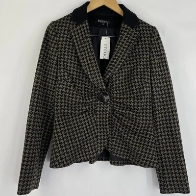 Etcetera Womens Jacket Size 8 Houndstooth Blazer Lagenlook Ruched Black - Image 1 of 4