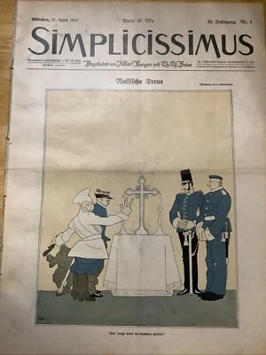 1913 RARE GERMAN SIMPLICISSIMUS MAGAZINE ~ ART NOUVEAU / JUDGENDSTIL  ERA WWI - Image 1 of 4