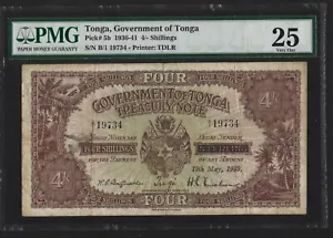 Tonga 4 Four Shillings 1939 P-5 VF graded RARE - Picture 1 of 2
