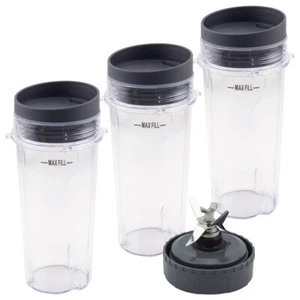 3 Pack 16 oz Cup with Lid and Extractor Blade 307KKU for Nutri Ninja BL660 BL740 - Picture 1 of 6