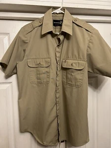 Browning Shooting Hunting Shirt L Beige Cotton Shoulder Pad Vented Short Sleeve - Picture 1 of 3