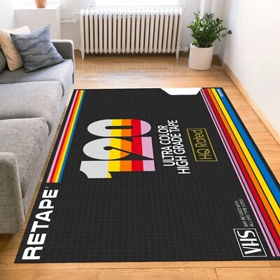 VHS Cassettes Rug, VHS Cassettes Rug Printed Rug, Popular Rug, Modern Rug, Black - Image 1 of 4