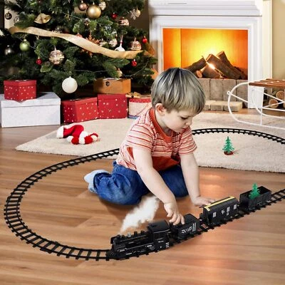 MARKENLOS Elektrischer Zug Set Kinder Modellzug mit Sounds& Lights Steam Lokomotive Motor