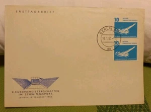 G16) GERMANIA DDR Campionati Europei Nuoto 1962 pair 10 su Busta Fdc timbro 1963 - Foto 1 di 3
