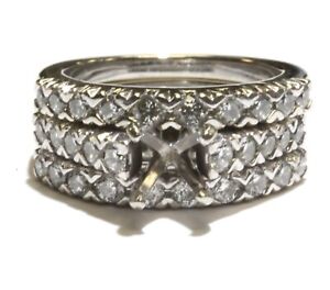 14k white gold 1.5ct semi mount diamond engagement ring 2 wedding bands 10.9g 6