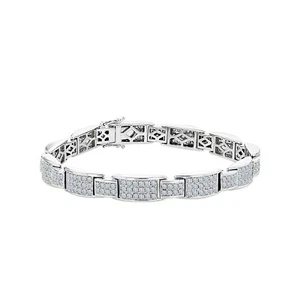 9.90 Karat Runde Echt Moissanit 14K Weiß Gold Über Herren Link Tennis Armband - Bild 1 von 4