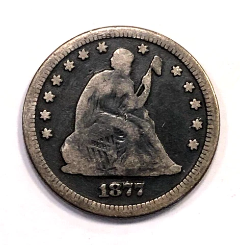 1877 Seated Liberty Silver Quarter Good Net Grade VG Obverve Cover