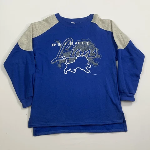 Vintage NFL Football Detroit Lions Graphic Logo Sweater Men’s XL Blue Grey Cover