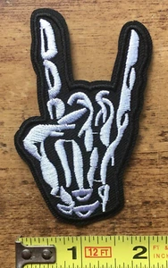 Rock Devil Horns Patch Iron On Sew On Biker Metal Music Motorcycle Punk Skeleton - Picture 1 of 1