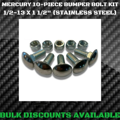 Mercury Car / Truck Front Rear Chrome Bumper Body Bolts 1/2-13 X 1 1/2 Stainless - Image 1 of 3