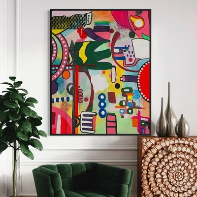 Colorful Abstract Cityscape Painting 90x60cm Modern Art, Ready to Hang - Bild 1 von 4