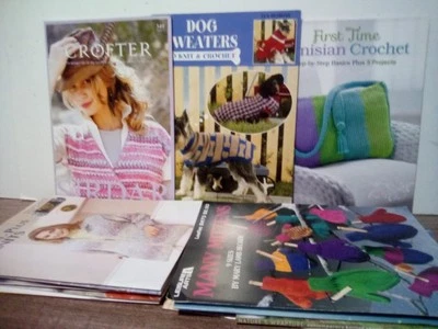 14 Book Lot Crochet Knit Adult Clothes Purses Mittens Scarves Shawls Sweaters & - Image 1 of 3