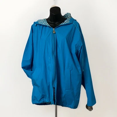 Abrigo de lluvia Misty Harbor de colección para mujer LG forrado a cuadros con capucha exterior años 90 náutico Foto 1 de 4