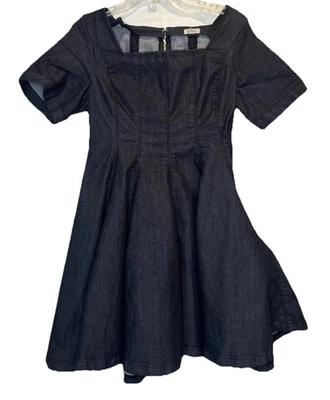 Vestido Anthropologie Pilcro Mujer Manga Corta Cuello Cuadrado Plisado Azul Denim M Foto 1 de 4