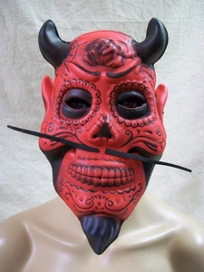 Red Black Day of Dead Devil Costume Mask Diablo Sugar Skull Lightweight Foam NEW - Picture 1 of 19