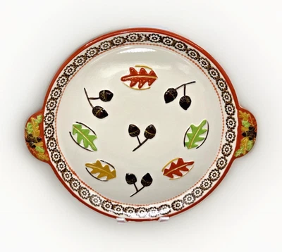 Temp-tations Harvest Handled Platter Round Serving Tray Leaves Acorns Fall - Image 1 of 4