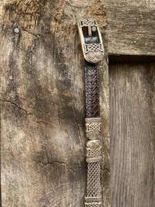 Vintage Women’s BRIGHTON Silver Black Leather & Chain BELT Size Small 28 EUC - Picture 1 of 9