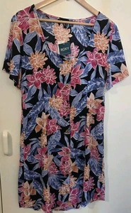 ROXY Hawaiian Floral Print Square Neck Button Down Mini Women's Dress L/12 - Picture 1 of 9