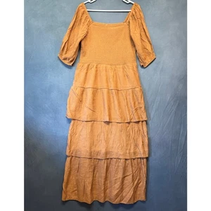 Maxi Vestido Anthropologie Kings Road Sienna Manga Abullonada en Niveles XL Boho Calado - Imagen 1 de 11