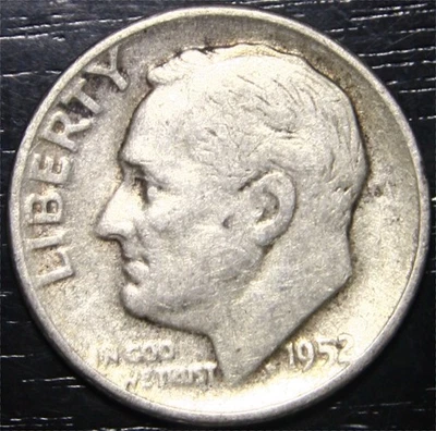 1952 Roosevelt Dime 90% Silver 10c US Coin Philadelphia Mint - Image 1 of 2