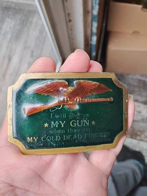 Cinturón Buck lINDIANA Cinturón Artesanal de Metal Renunciaré a Mi Pistola Segunda Enmienda 1977 Foto 1 de 4