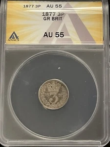 1877 GREAT BRITAIN 3 PENCE ANACS AU-55. Free Shipping. - Picture 1 of 4