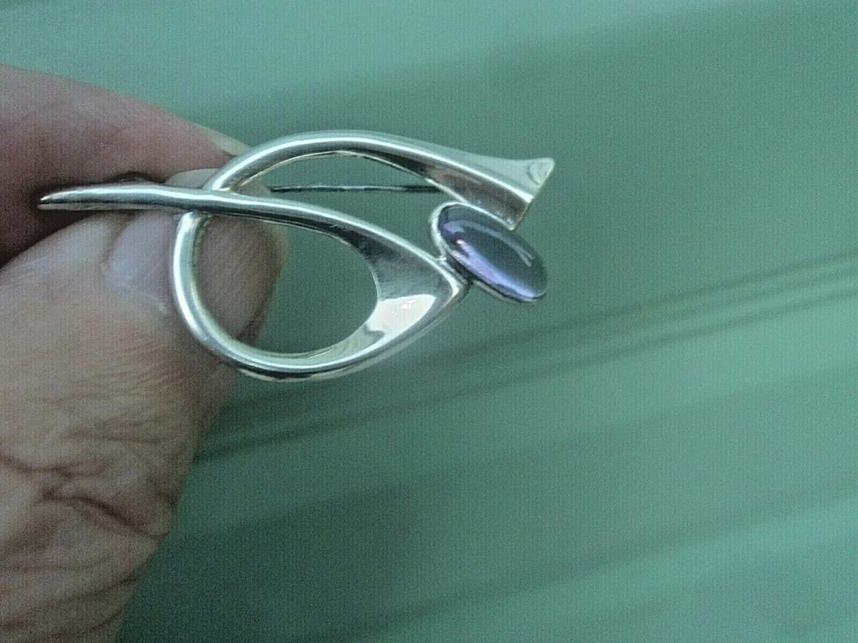 Finlandese Moderni Argento E Ametista Spilla Kultaseppa Salovaara, Finland 1960 - Immagine 1 di 4