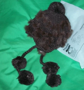 Women's/ Girls Fur Trimmed Knitted Hat With Pigtails New - Picture 1 of 4