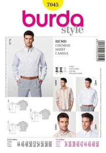 BURDA 7045 MEN'S SHIRTS Sewing Pattern Sizes 34-50 Skill: AVERAGE - Picture 1 of 10