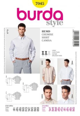 BURDA 7045 MEN'S SHIRTS Sewing Pattern Sizes 34-50 Skill: AVERAGE - Image 1 of 4