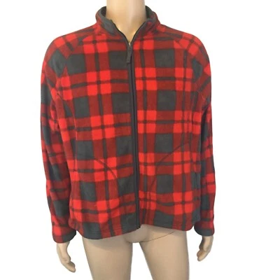 Chaqueta polar Merona XL manga larga cremallera completa roja y negra a cuadros para hombre  Foto 1 de 4