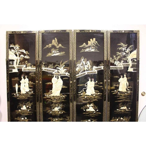 Chinese/Asian Screen/Room Divider 4 Panels Black Laquer Cover
