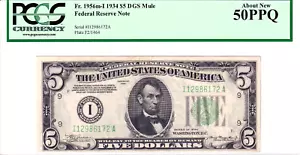 1934 $5 Federal Reserve Note DGS Mule Minneapolis PCGS 50PPQ #I12986172A - Picture 1 of 2