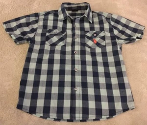 US Polo Assn Boys Blue Teal Plaid Collared Button Down Short Sleeve Shirt 7 - Picture 1 of 8