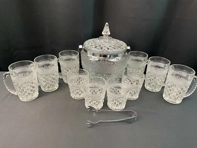 Juego de bebidas de vidrio cortado de 13 piezas ~ (6) tazas (4) cubo de hielo antiguo (1) Foto 1 de 4