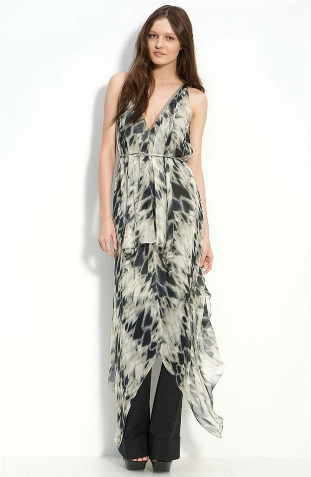 #132 Robert Rodriguez Maxi Vestido Asimétrico Estampado Animal Gris Talla 2 Foto 1 de 1